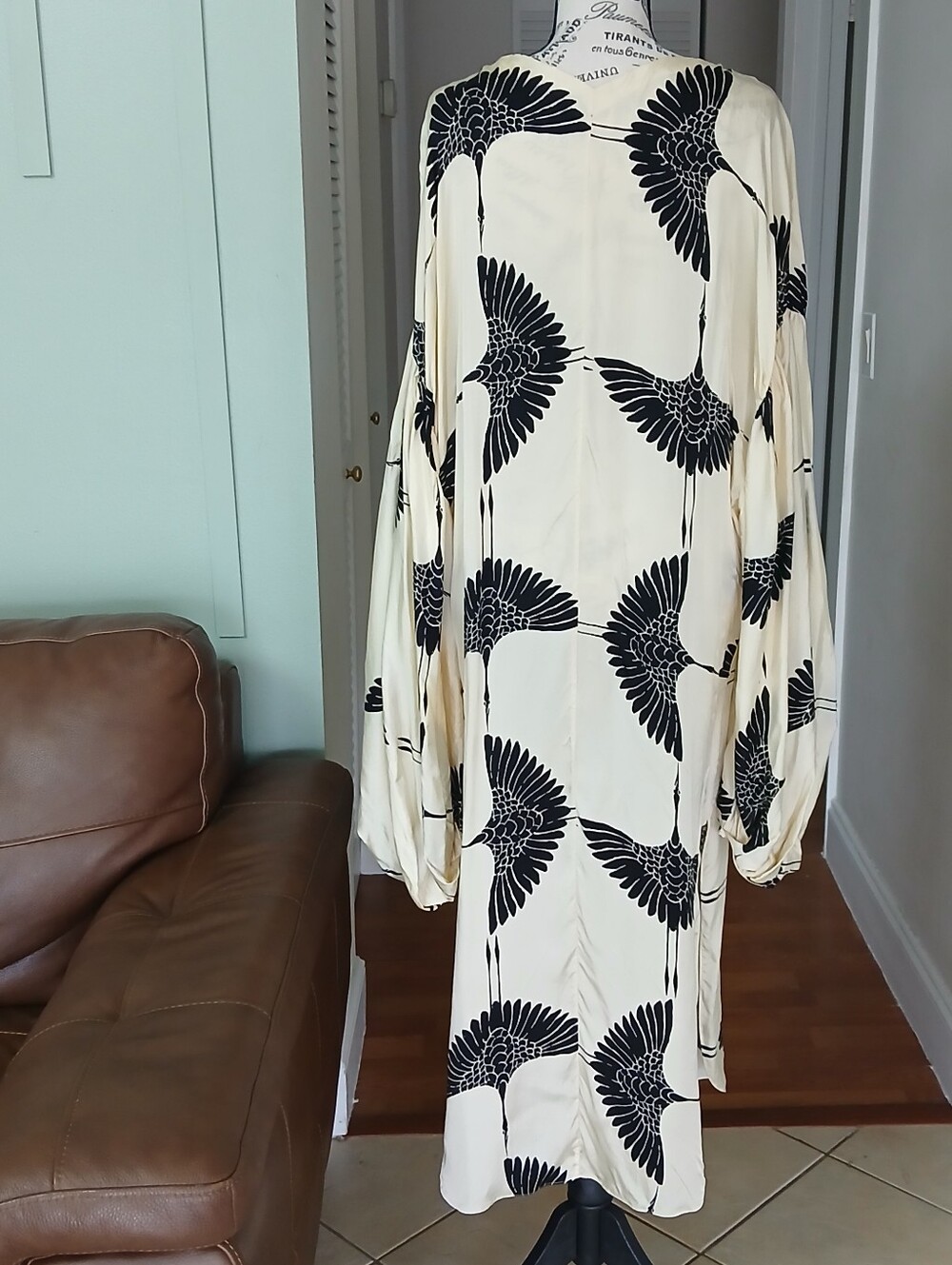 KHAITE Zelma Black & Cream Crane Print Dress - Picture 11 of 16